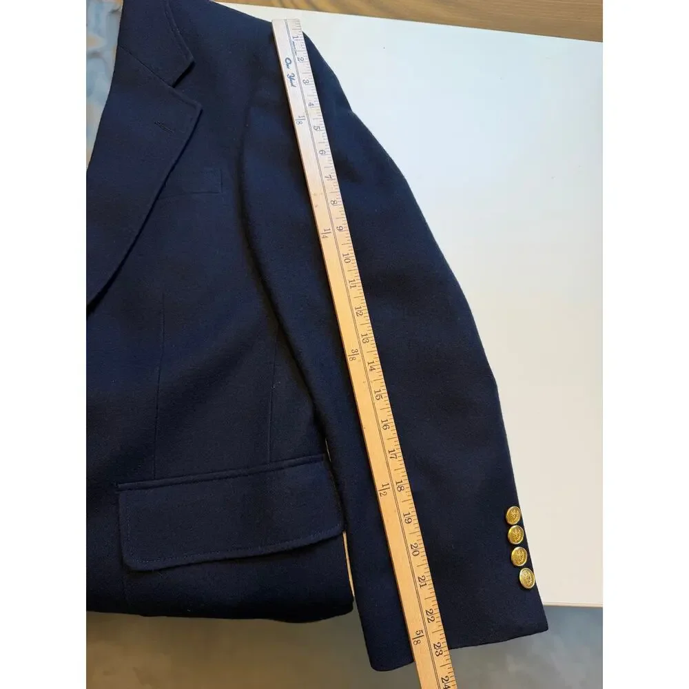 Lands’ End Men’s 38R Navy Blue Wool Blazer Gold Buttons Preppy Trad Ivy League